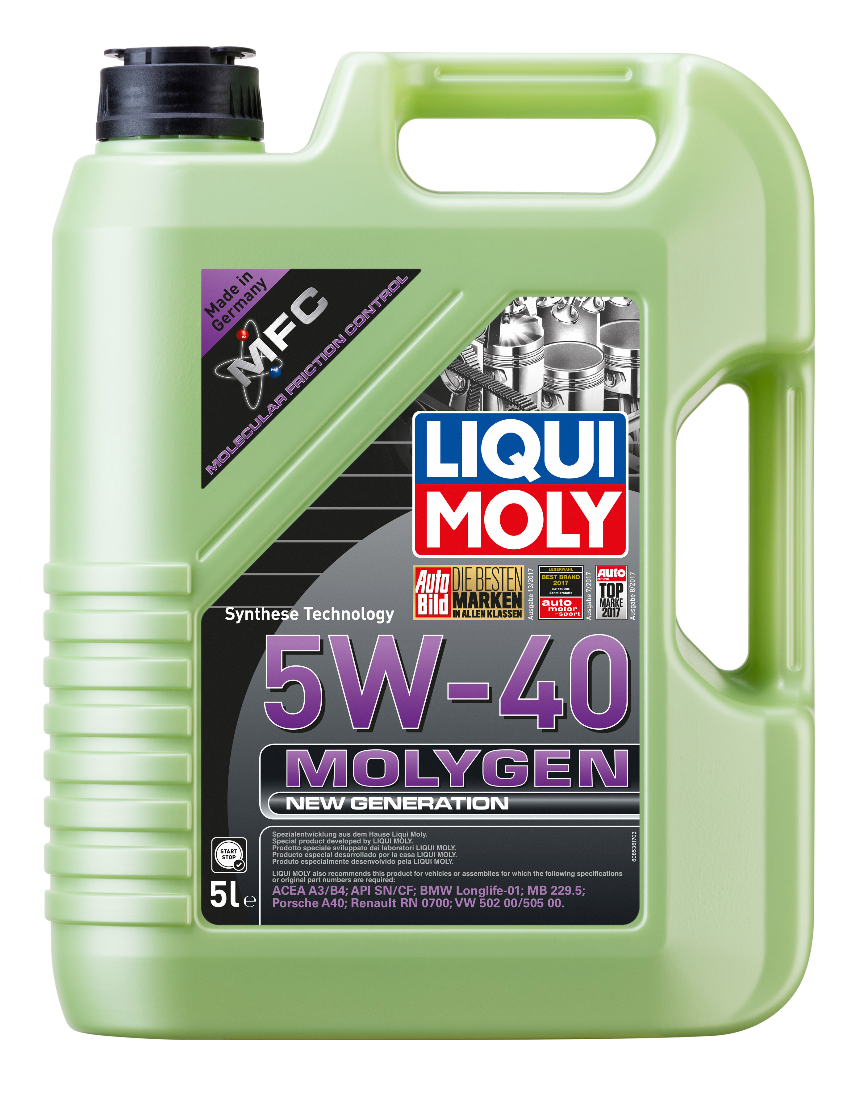  8536 LiquiMoly НС-синтетическое моторное масло Molygen New Generation 5W-40 5л 