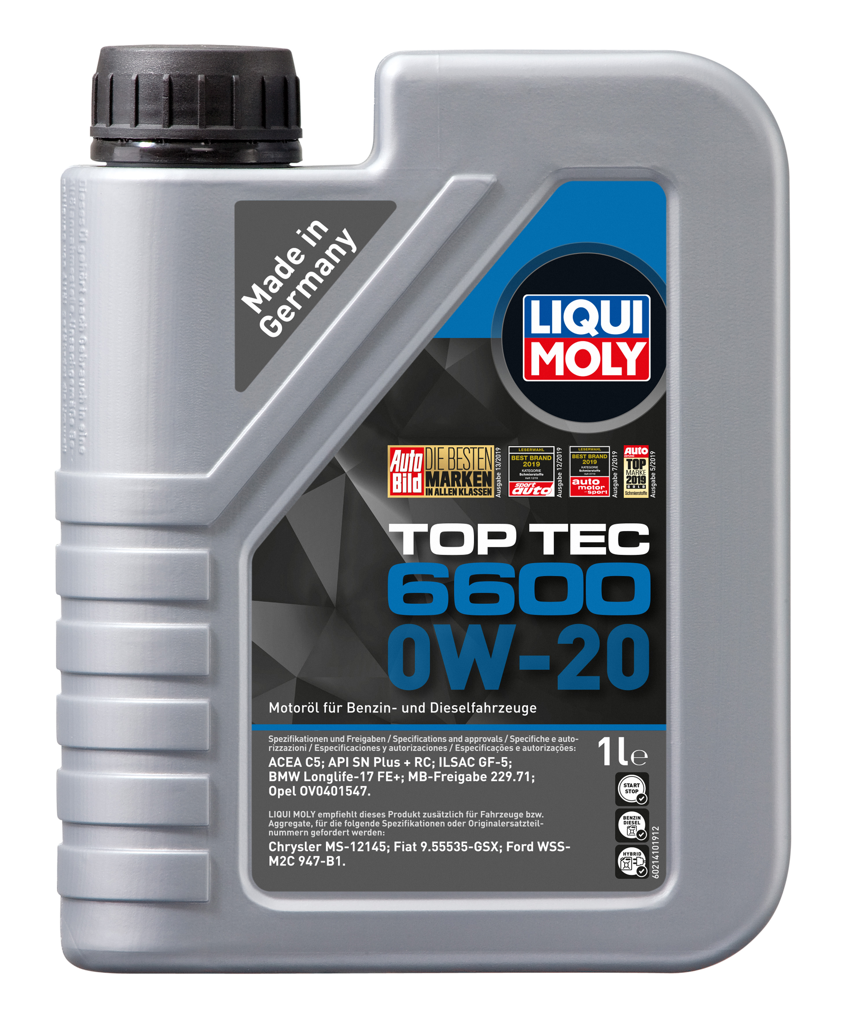  21410 LiquiMoly НС-синтетическое моторное масло Top Tec 6600 0W-20 1л 