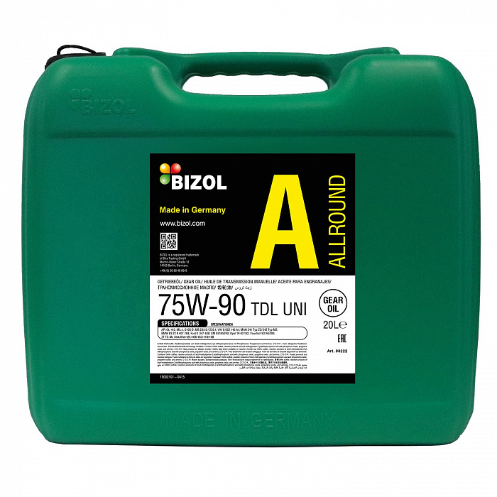 88222 BIZOL Синтетическое трансмиссионное масло Allround Gear Oil TDL 75W-90 UNI (20л) 88222 BIZOL Синтетическое трансмиссионное масло Allround Gear Oil TDL 75W-90 UNI (20л)