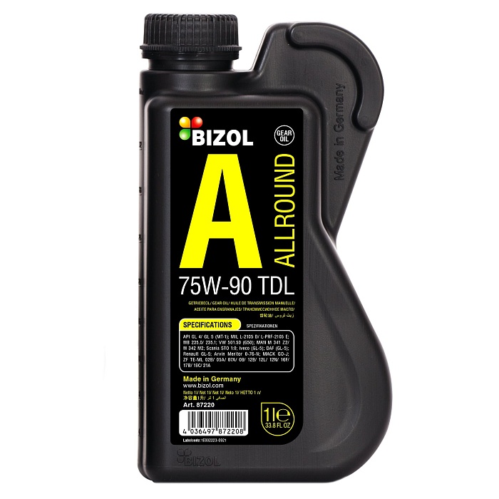 87220 BIZOL Синтетическое трансмиссионное масло Allround Gear Oil TDL 75W-90 GL-4/GL-5/MT-1 (1л)