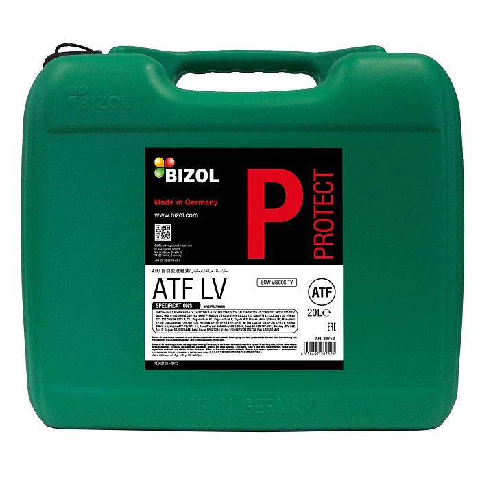 28752 BIZOL НС-синтетическое трансмиссионное масло для АКПП Protect ATF LV (20л)
