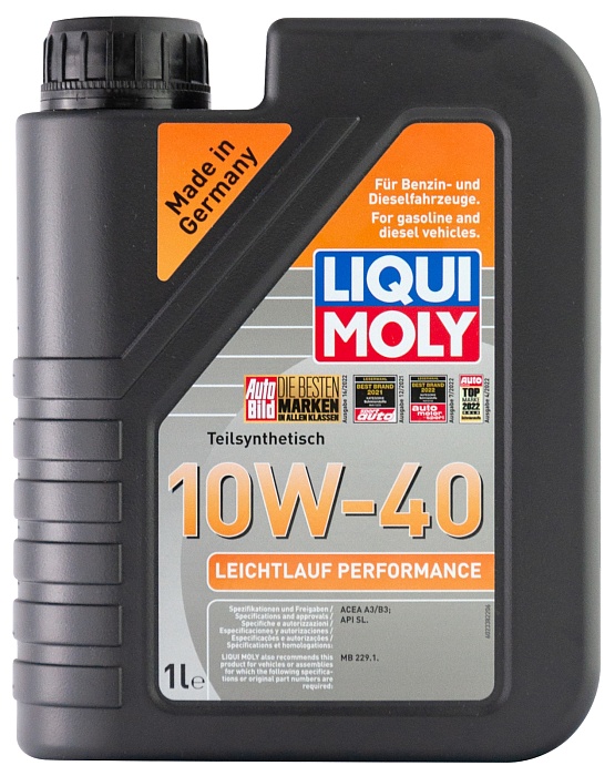 2338 LiquiMoly П/с. мот.масло Leichtlauf Performance 10W-40 SL A3/B3 (1л)