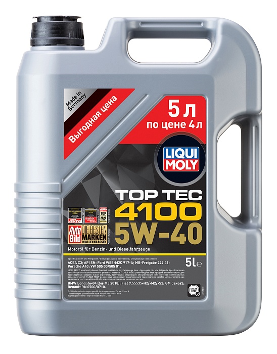 39041 LiquiMoly НС-синтетическое моторное масло Top Tec 4100 5W-40 5л