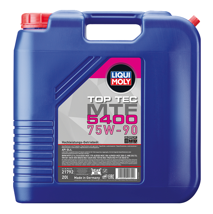 21792 LiquiMoly НС-синтетическое трансмиссионное масло Top Tec MTF 5400 75W-90 (20л)