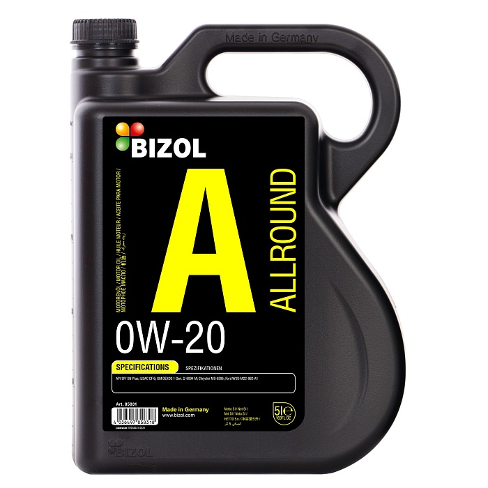 85831 BIZOL НС-синтетическое моторное масло Allround 0W-20 SP GF-6A (5л)