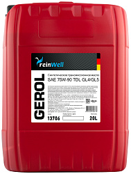 13706 ReinWell Трансмиссионное масло GEROL 75W-90 TDL GL4/GL5 (20л)