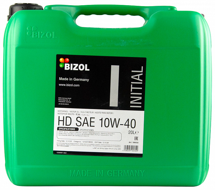 186032 BIZOL НС-синтетическое моторное масло Initial HD 10W-40 (20л) 186032 BIZOL НС-синтетическое моторное масло Initial HD 10W-40 (20л)