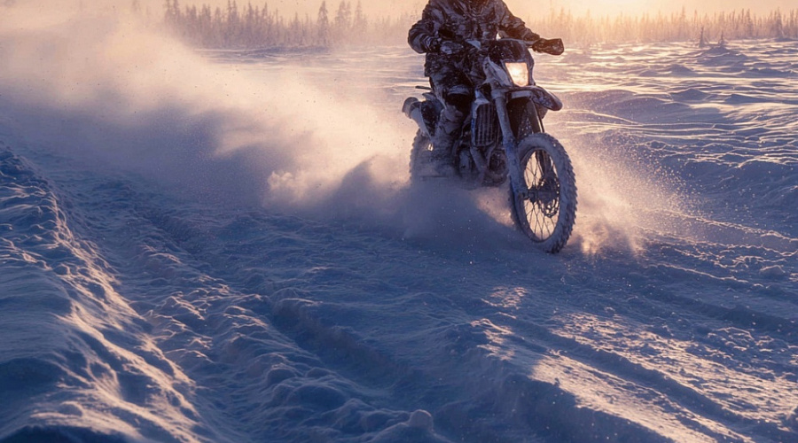 На мотоцикле по зимнему бездорожью