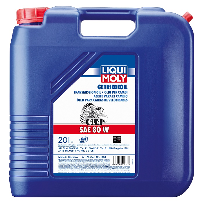 1033 LiquiMoly Минеральное трансмиссионное масло Getriebeoil 80W (GL-4) 20л