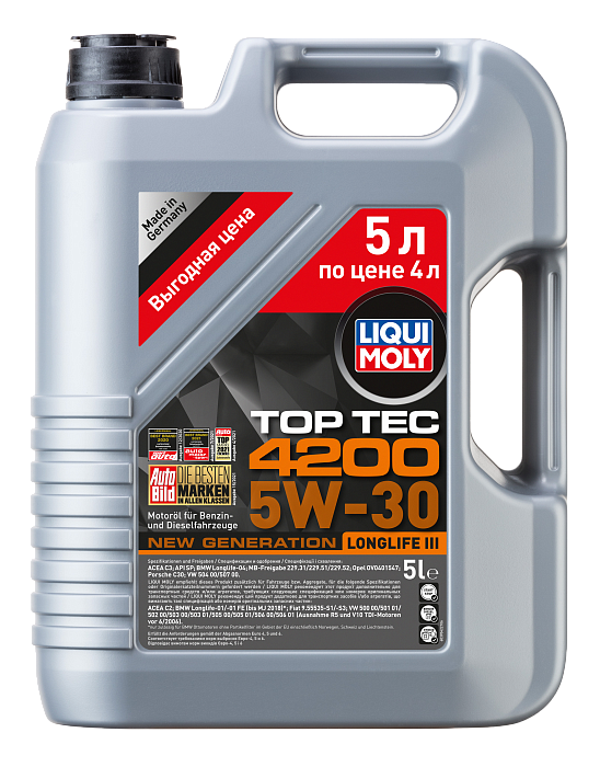 39042 LiquiMoly НС-синтетическое моторное масло Top Tec 4200 5W-30 5л