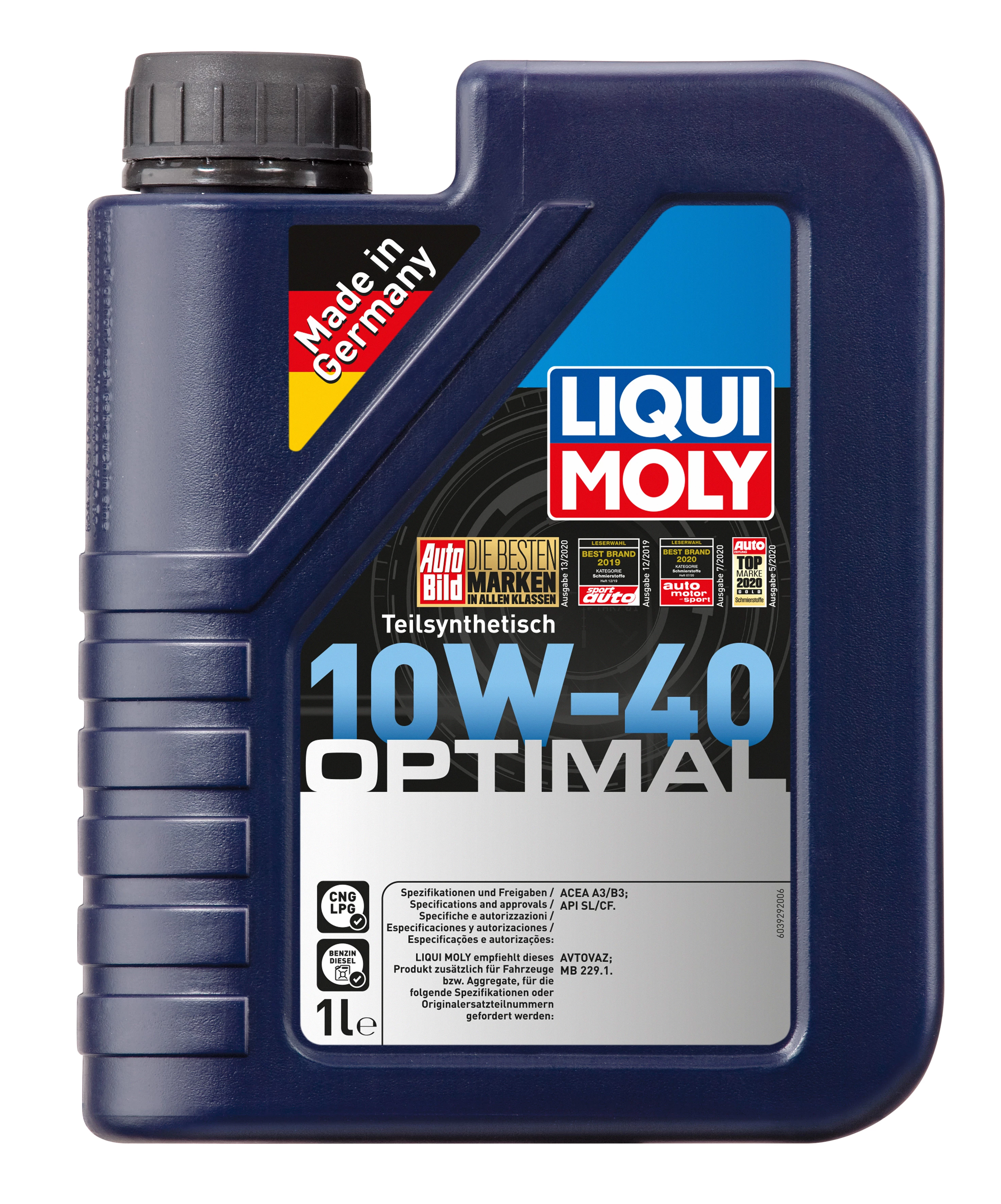  3929 LiquiMoly Полусинтетическое моторное масло Optimal 10W-40 1л 
