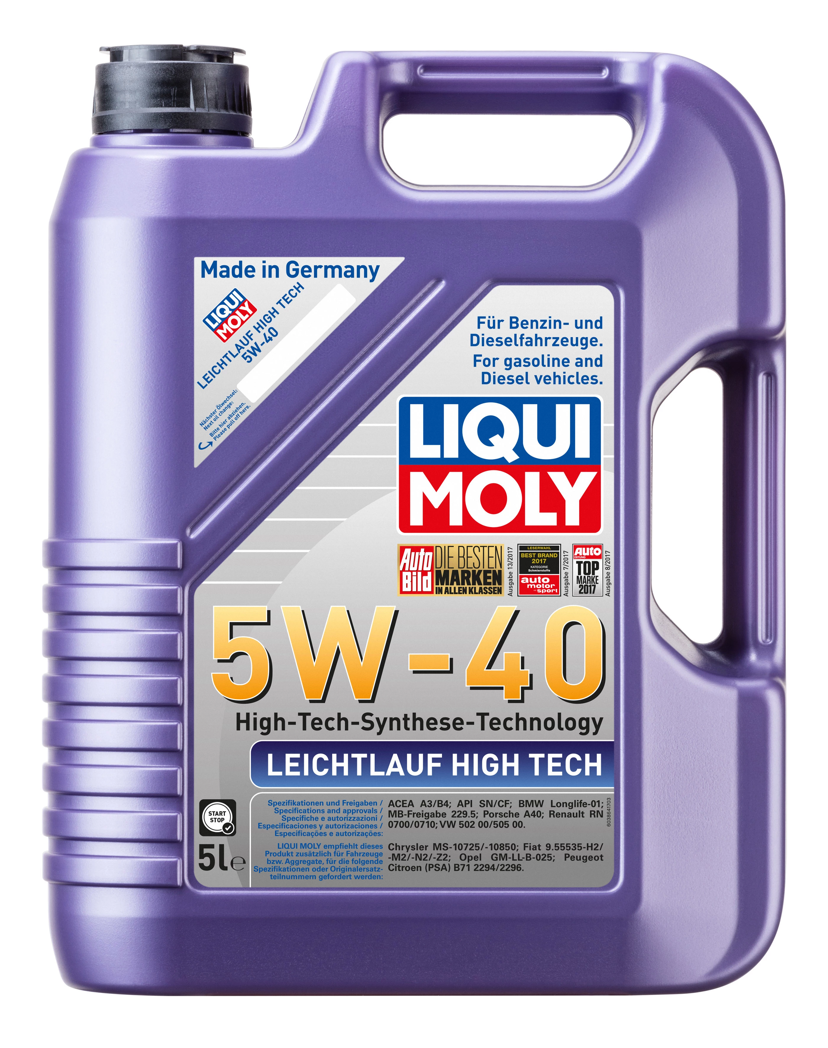  3864 LiquiMoly НС-синтетическое моторное масло Leichtlauf High Tech 5W-40 5л 