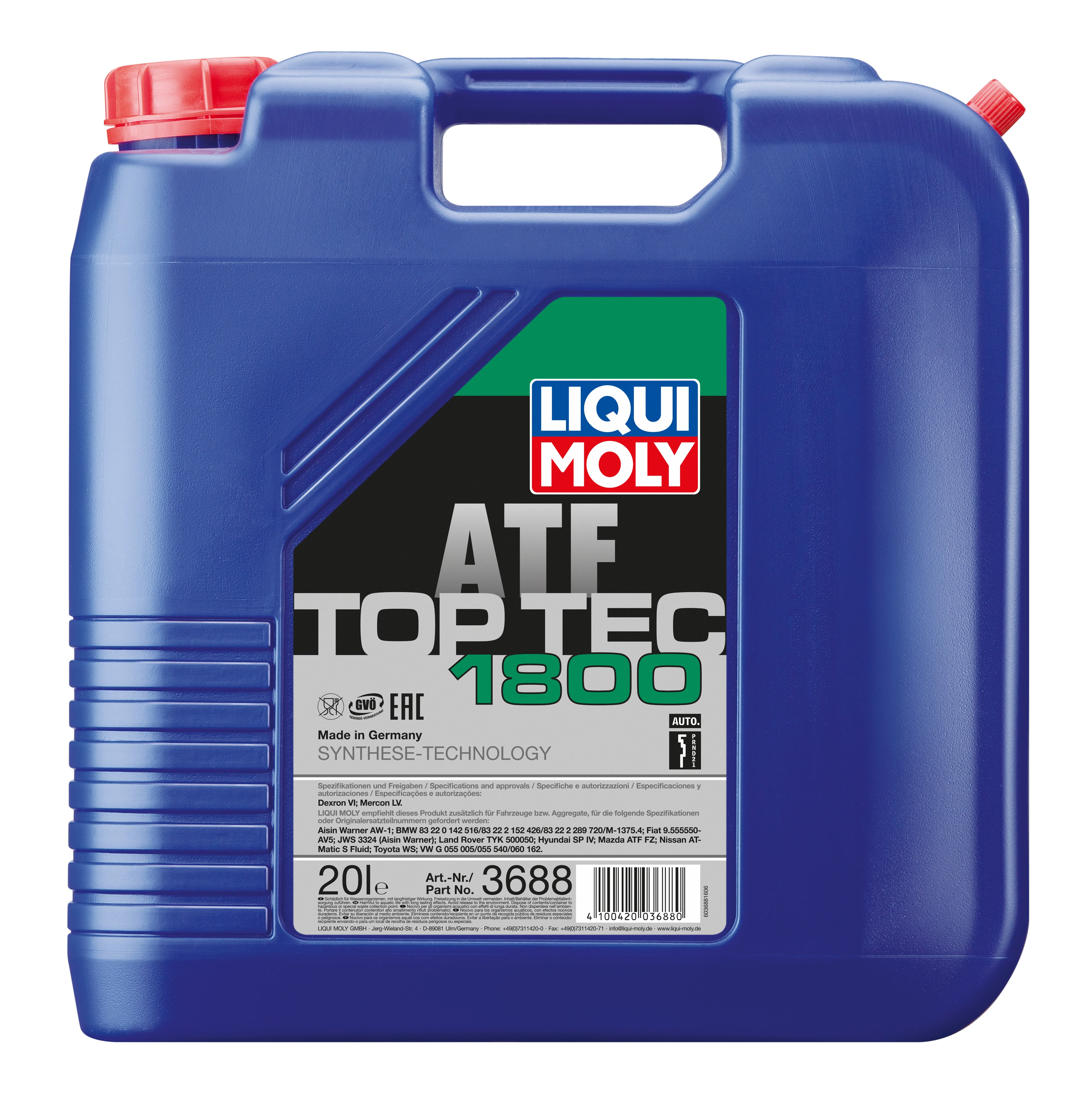 3688 LiquiMoly НС-синтетическое трансмиссионное масло для АКПП Top Tec ATF 1800 20л 