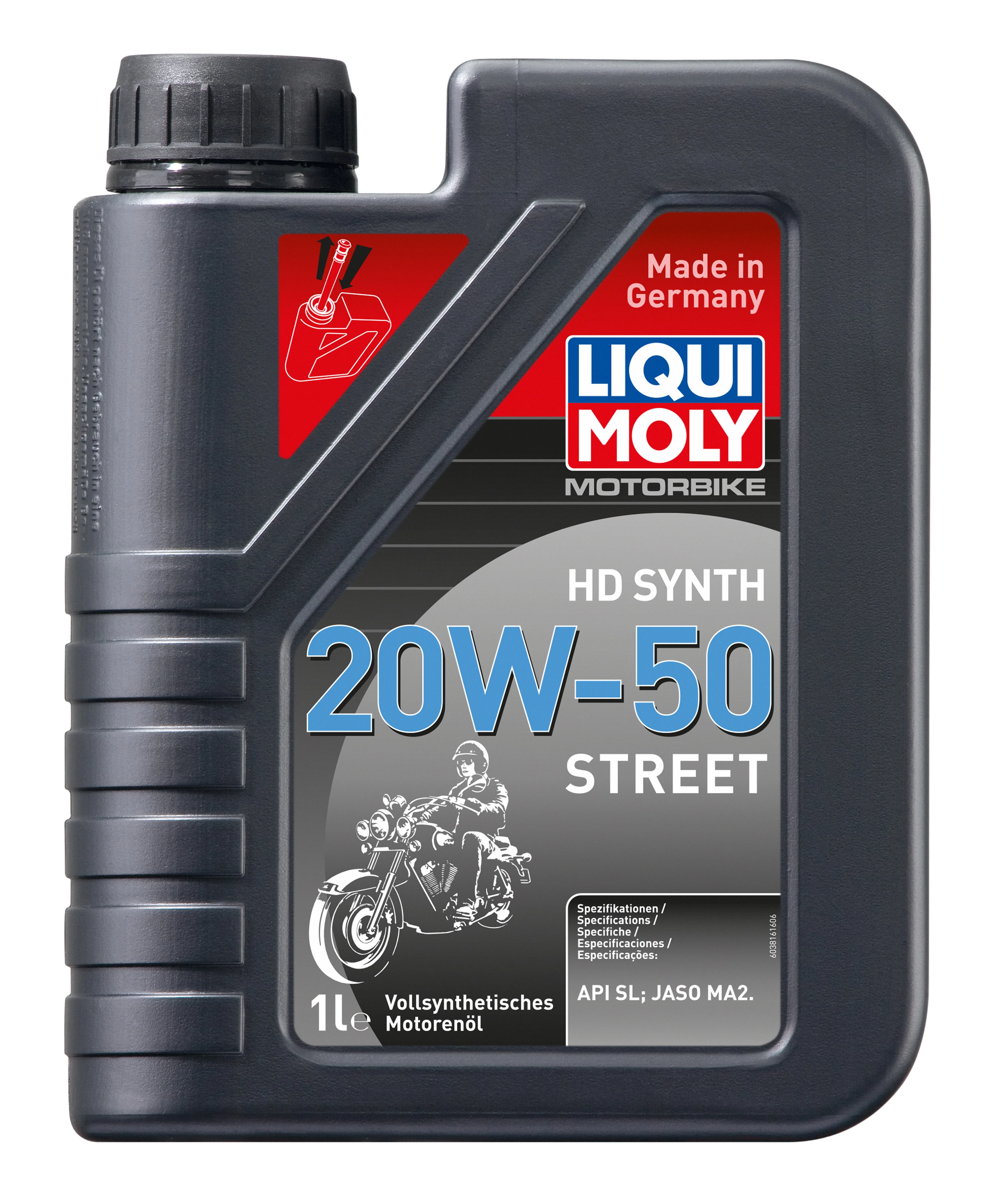  3816 LiquiMoly Синтетическое моторное масло для 4-такт.мотоциклов MotorbikeHD Synth Street 20W-50 1л 