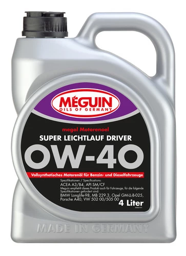  9065 Meguin Синтетическое моторное масло Megol Motorenoel Super Leichtlauf Driver 0W-40 (4л) 