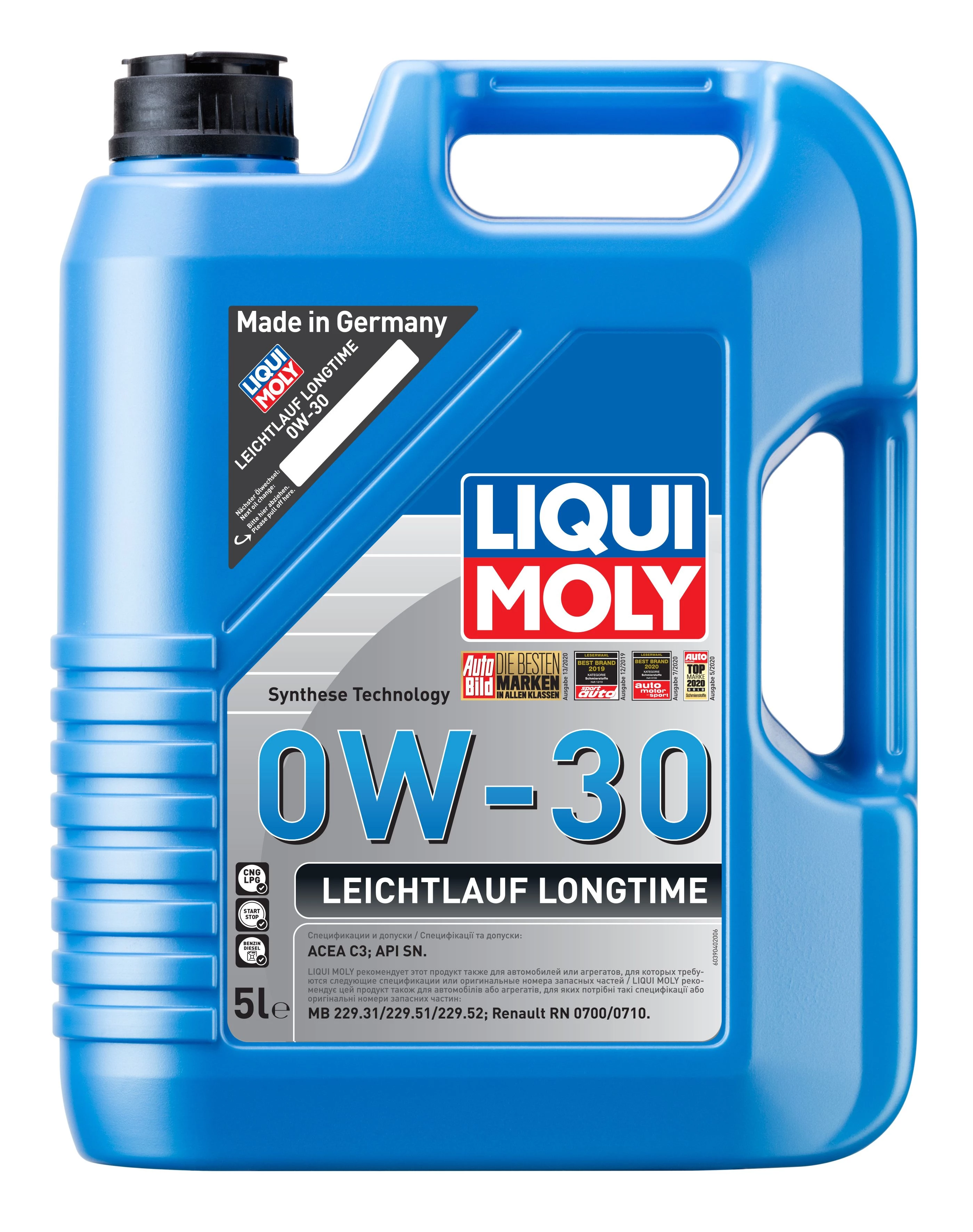  39040 LiquiMoly НС-синтетическое моторное масло Leichtlauf Longtime 0W-30 5л 