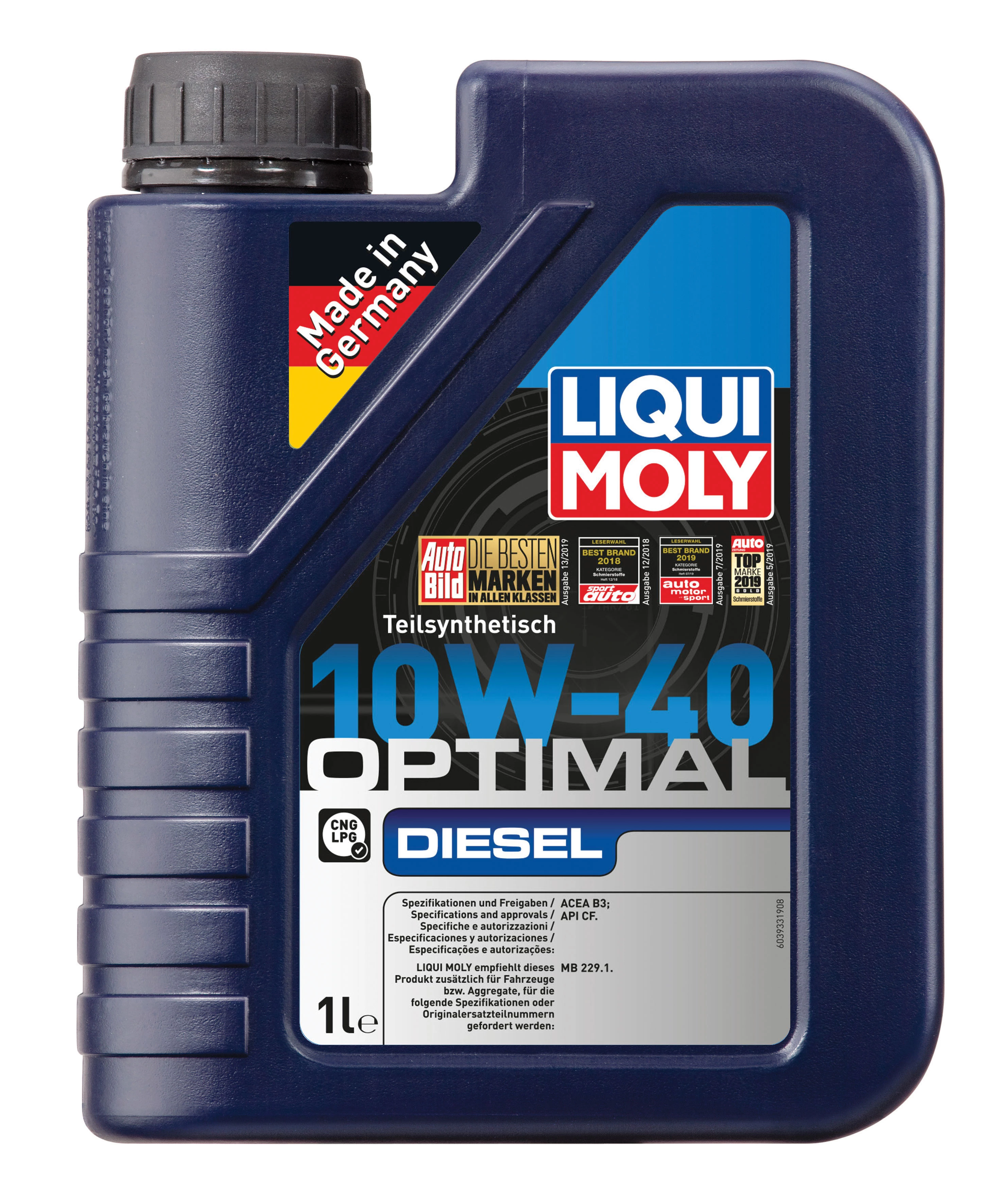  3933 LiquiMoly НС-синтетическое моторное масло Optimal Diesel 10W-40 1л 