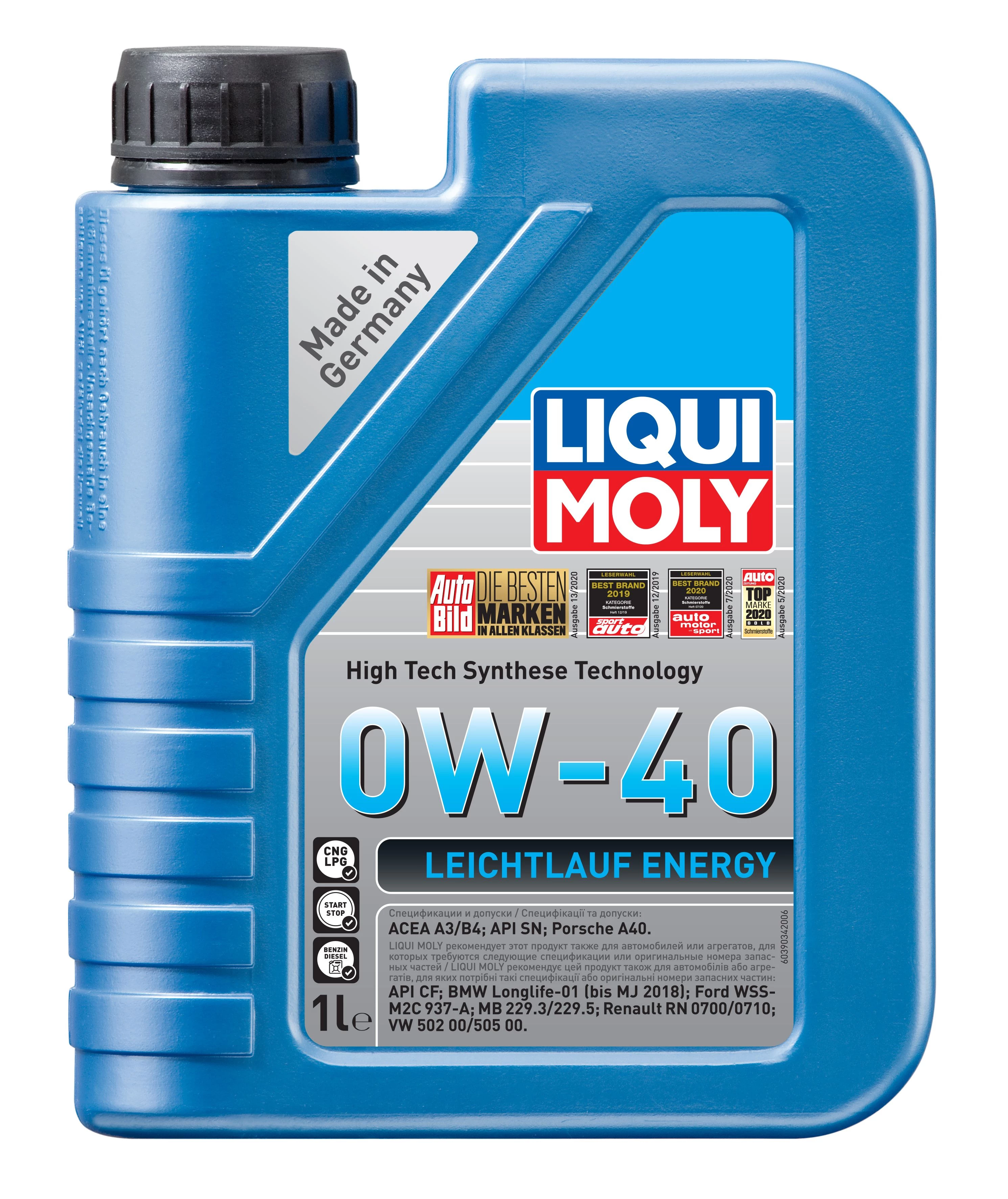  39034 LiquiMoly НС-синтетическое моторное масло Leichtlauf Energy 0W-40 1л 