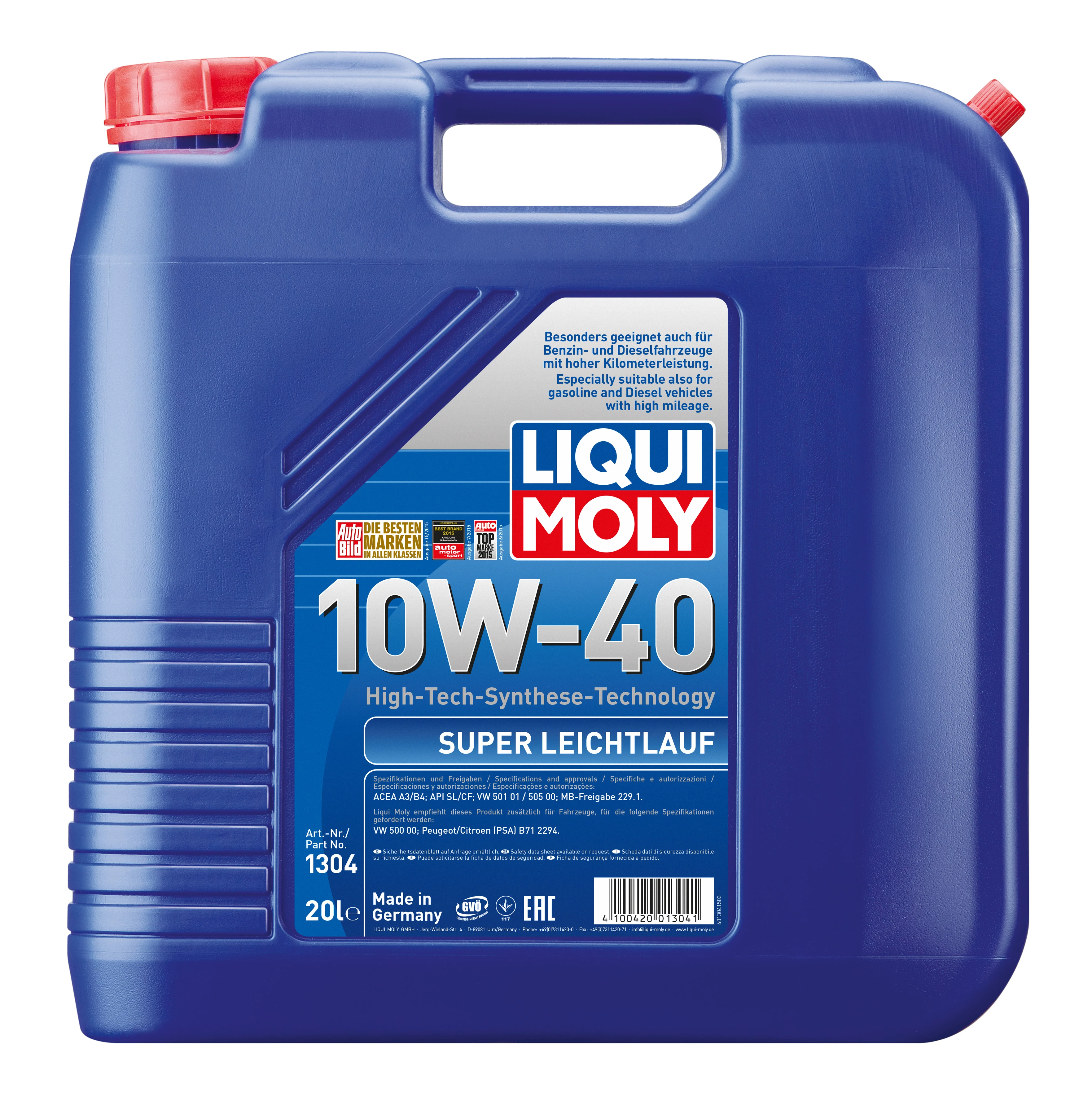  1304 LiquiMoly НС-синтетическое моторное масло Super Leichtlauf 10W-40 20л 