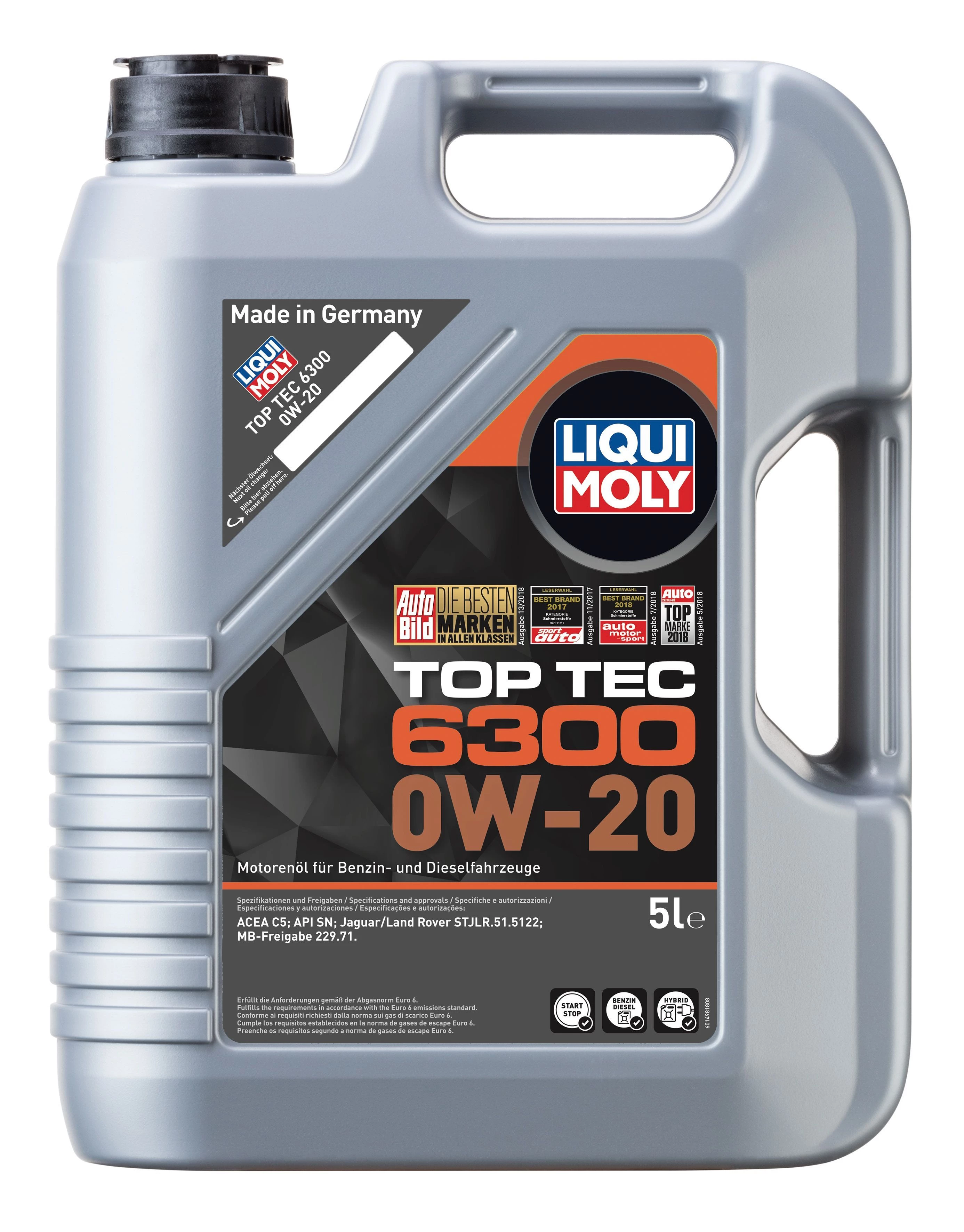  21217 LiquiMoly НС-синтетическое моторное масло Top Tec 6300 0W-20 5л 